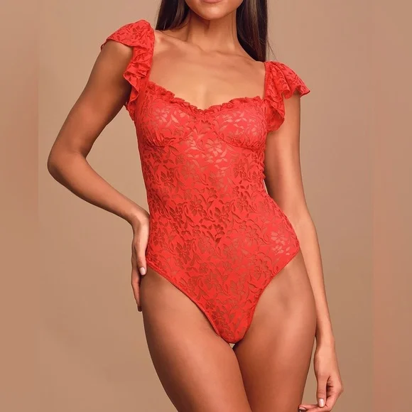 FREE PEOPLE || Olivia Lace Bodysuit in Lady Bird Red - Size XS ❤️NWT❤️ - Picture 10 of 16